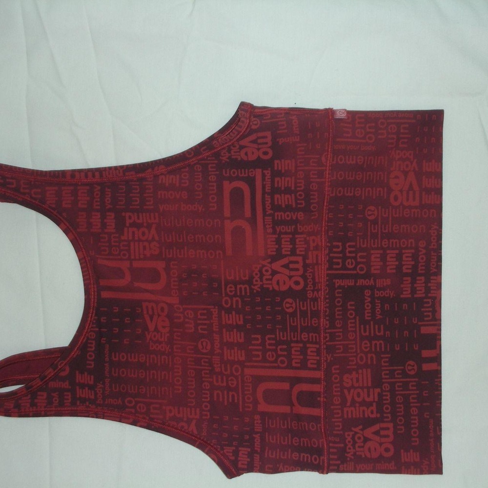 Lululemon Logo Print High Neck Crop Tank Top Size S 4 Red Orange Shelf‎ Bra Yoga